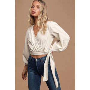 Free People Cream Wrap Blouse